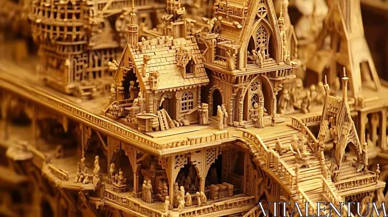 AI ART Intricate Wooden Architecture Miniature