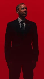 Barack Obama in Black Suit with Red Background