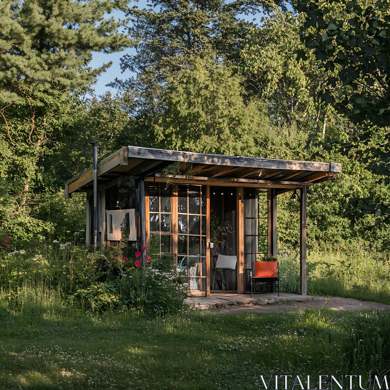 Serene Wooden Cabin in Nature AI Image