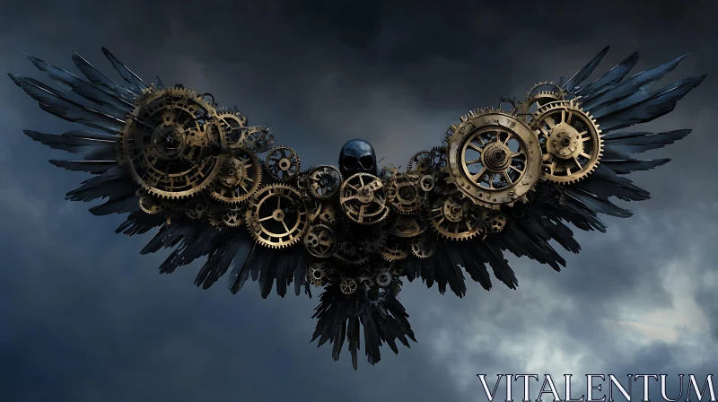 AI ART Mechanical Raven with Skull Centerpiece