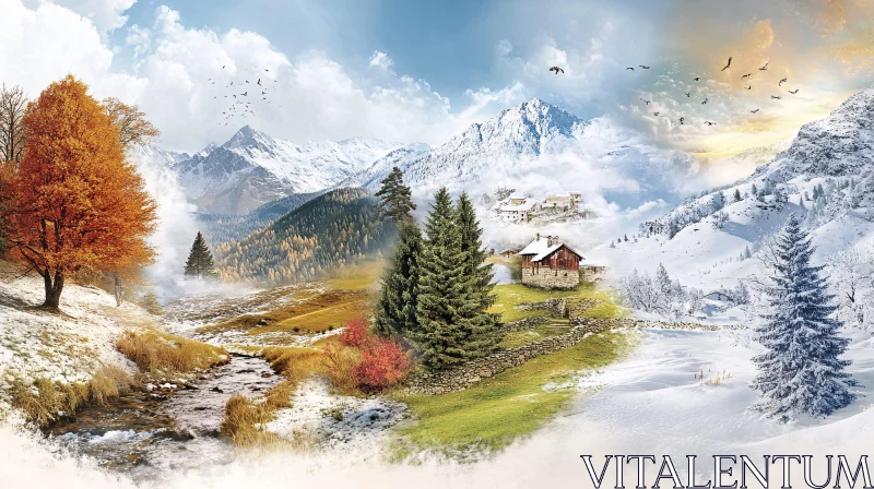 Seasonal Transformation in the Mountains AI Image