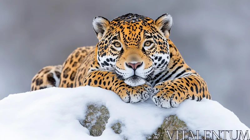 Leopard Resting in Snow AI Image