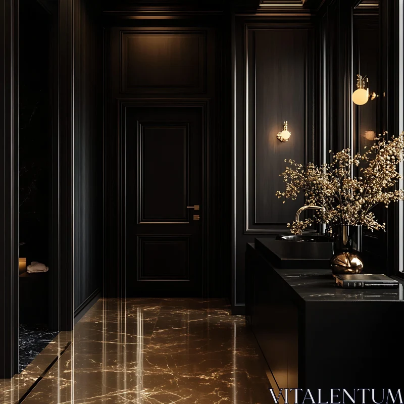 AI ART Elegant Modern Hallway with Black and Gold Decor