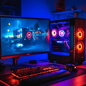 Gaming PC with RGB Lights and Futuristic Display