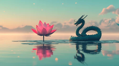 Dragon and Lotus Flower on Water