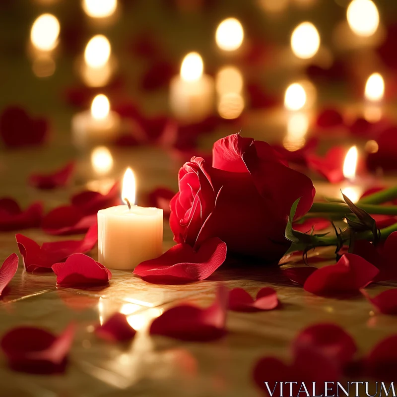 Candlelit Rose with Petals AI Image