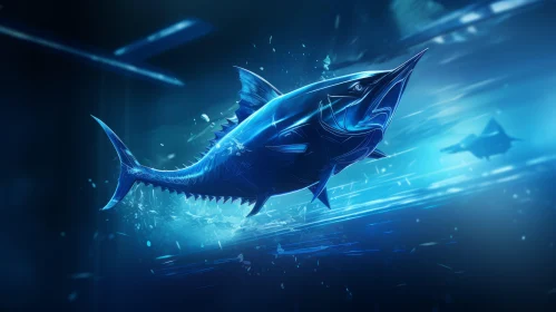 Blue Tuna Fish in Dynamic Action Scene | Aggressive Digital Illustration