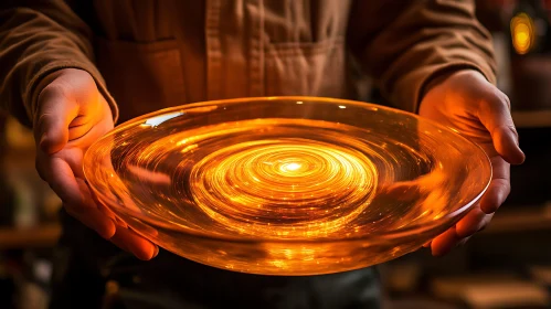 Glowing Glass Plate in Hands