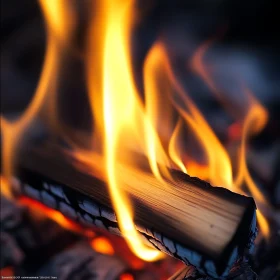 Burning Wood Log with Bright Flames