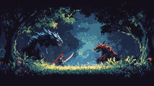 Warrior vs Dragons Pixelated Art