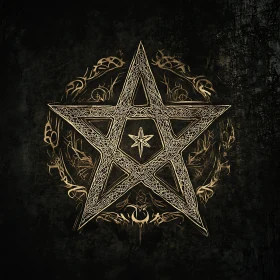 Ornate Pentagram Design on Black Canvas