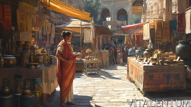 AI ART Ancient Roman Street Market Illustration