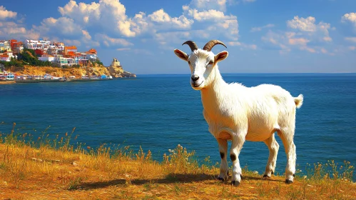 Goat on Cliff by the Sea