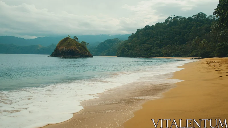 AI ART Tranquil Beach Landscape with Lush Island