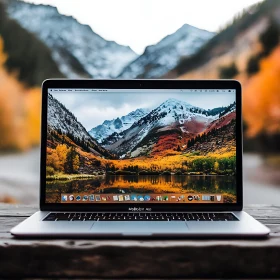 Autumn Mountain Scenery on Laptop Screen