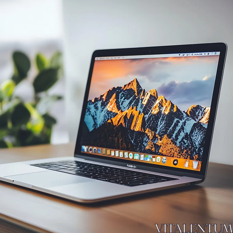 Modern Laptop with Beautiful Mountain Scenery AI Image