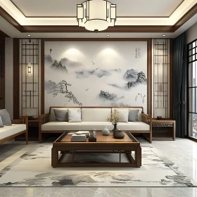 Peaceful Living Room with Asian Style