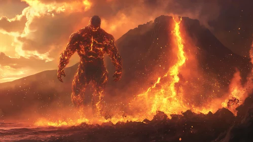 Molten Lava Creature at Erupting Volcano