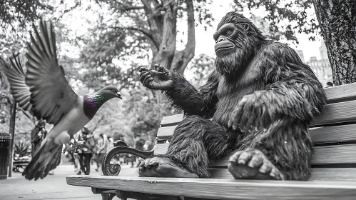 Ape and Bird Encounter