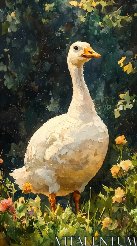 AI ART Goose Among Flowers Art