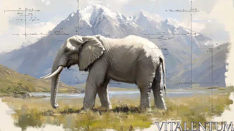 Artistic Elephant with Mountain Backdrop AI Image