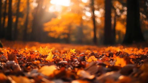 Golden Autumn Leaves in Forest