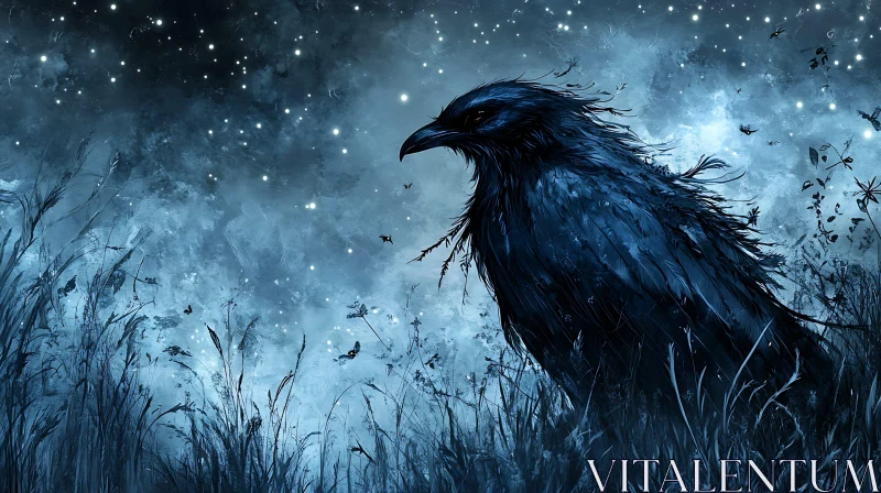 Night Raven Illustration AI Image