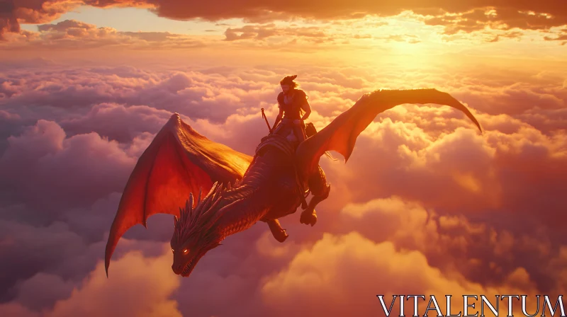 Golden Flight of Dragon and Rider AI Image