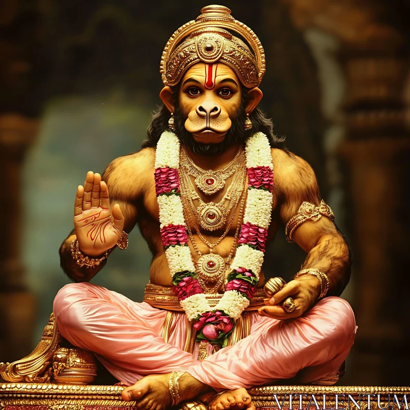 Majestic Hanuman in Meditation AI Image