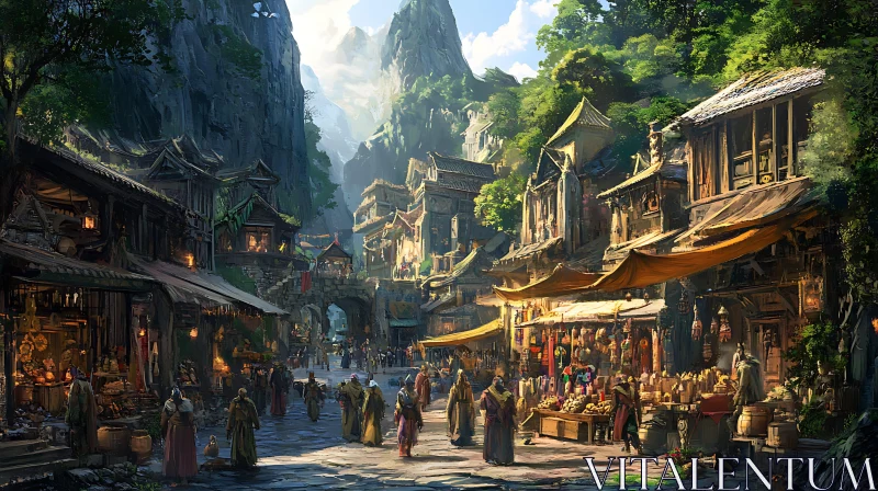 Asian Village in Mountain Valley AI Image