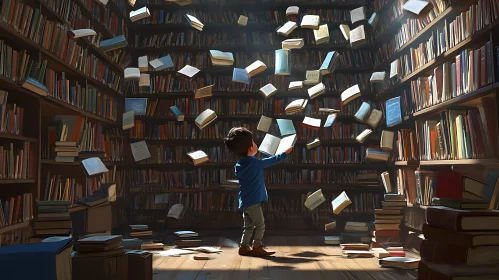 Boy in Floating Book Library