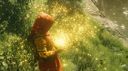 Mystical Forest Spellcaster with Glowing Magic