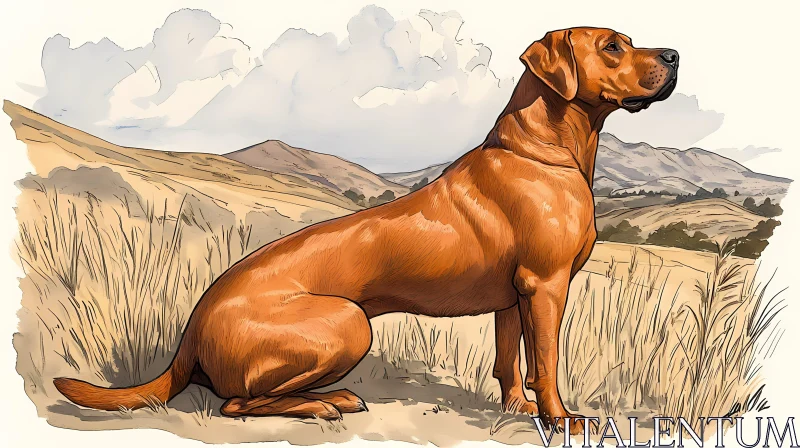 Hunting Dog in Rolling Hills AI Image