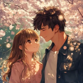 Romantic Anime Scene with Blossoming Trees