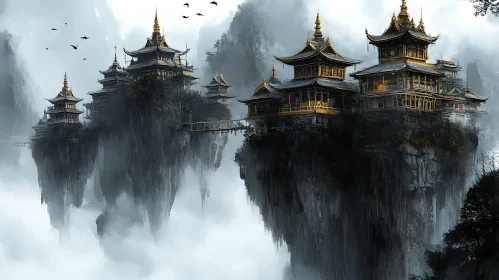 Cliffside Temples in the Mist