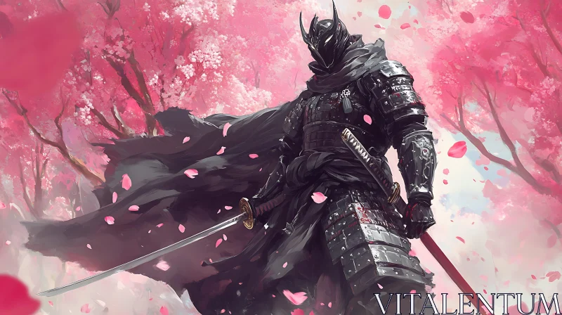 Warrior in Pink: A Samurai Portrait AI Image