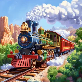 Old-fashioned Train on a Scenic Route