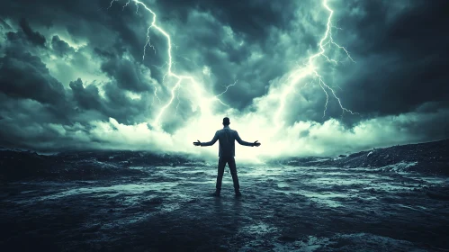 Courage in Chaos: Man and Lightning