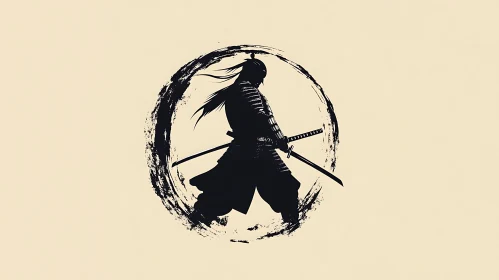 Silhouette of a Samurai Warrior in Enso Circle