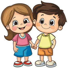 Joyful Cartoon Children Friendship Art