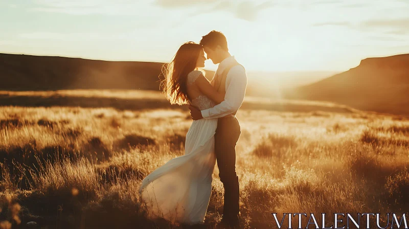 AI ART Golden Hour Love: Couple in Field