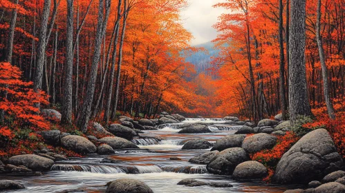 Serene Autumn Forest with Flowing Creek