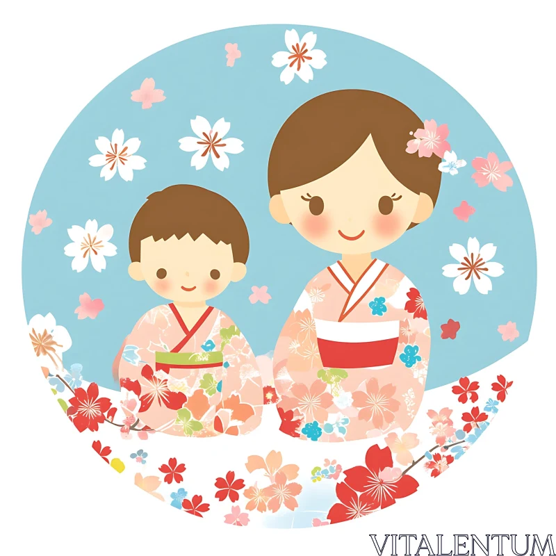 AI ART Floral Kimono Illustration