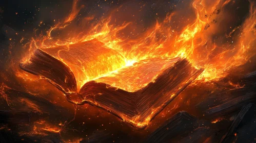 Fiery Flames Consuming an Open Book