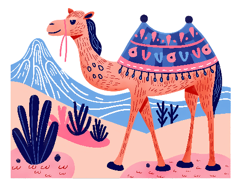 Cartoon Camel Illustration in Graphic Style POD Design