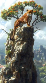 Cheetah and Blossoming Tree Vista