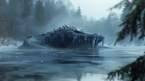 Winter Dragon in a Frozen Landscape