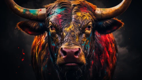 Colorful and Textured Bull Art - Graffiti-Inspired Animal Portraits
