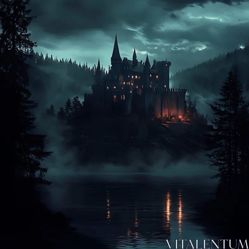 AI ART Enigmatic Castle at Nightfall