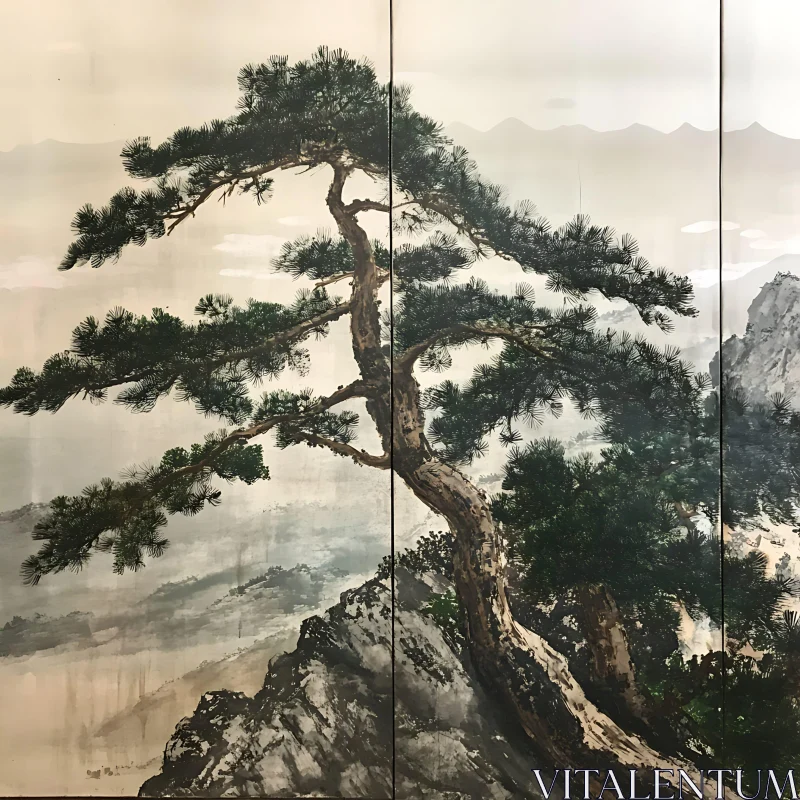 Mountain Pine Tree Artistic Impression AI Image